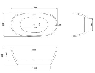 Акриловая ванна Grossman Fly GR-1104MB 170x75см чёрный матовый/белый